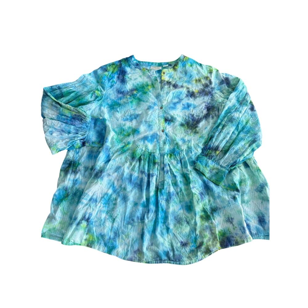 Maeve Anthropologie Blue Green Tie Dye Flowey Blouse 20W